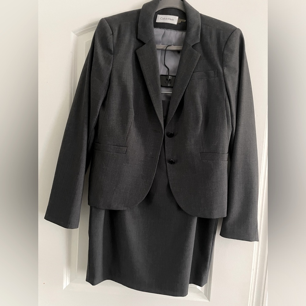 Calvin Klein gray skirt suit